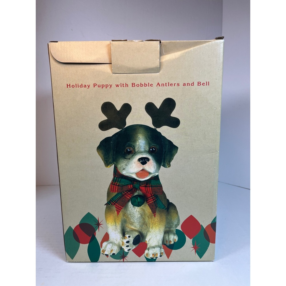 Cracker Barrel Holiday Puppy Figurine with Bobble Antlers and Bell Christmas
